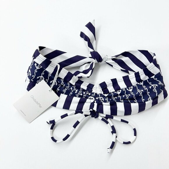 NEW OndadeMar Bandeau Bikini Top Women’s Size Small Blue White Anchor Nautical - Picture 3 of 8